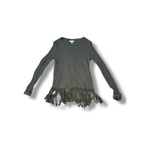 Eri + Ali Green Ribbed Knit Fringe Hem Sweater Women’s Medium